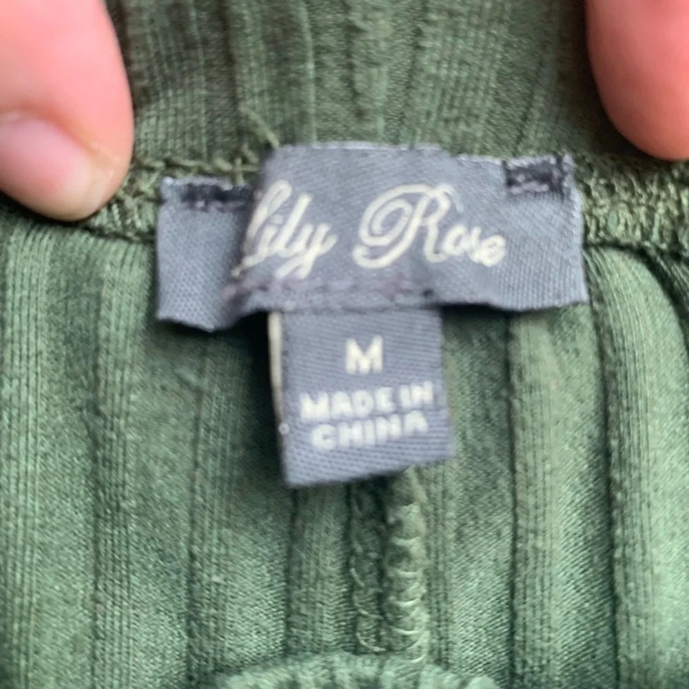 Lily Rose Olive Green Ribbed Straight-Leg Pants